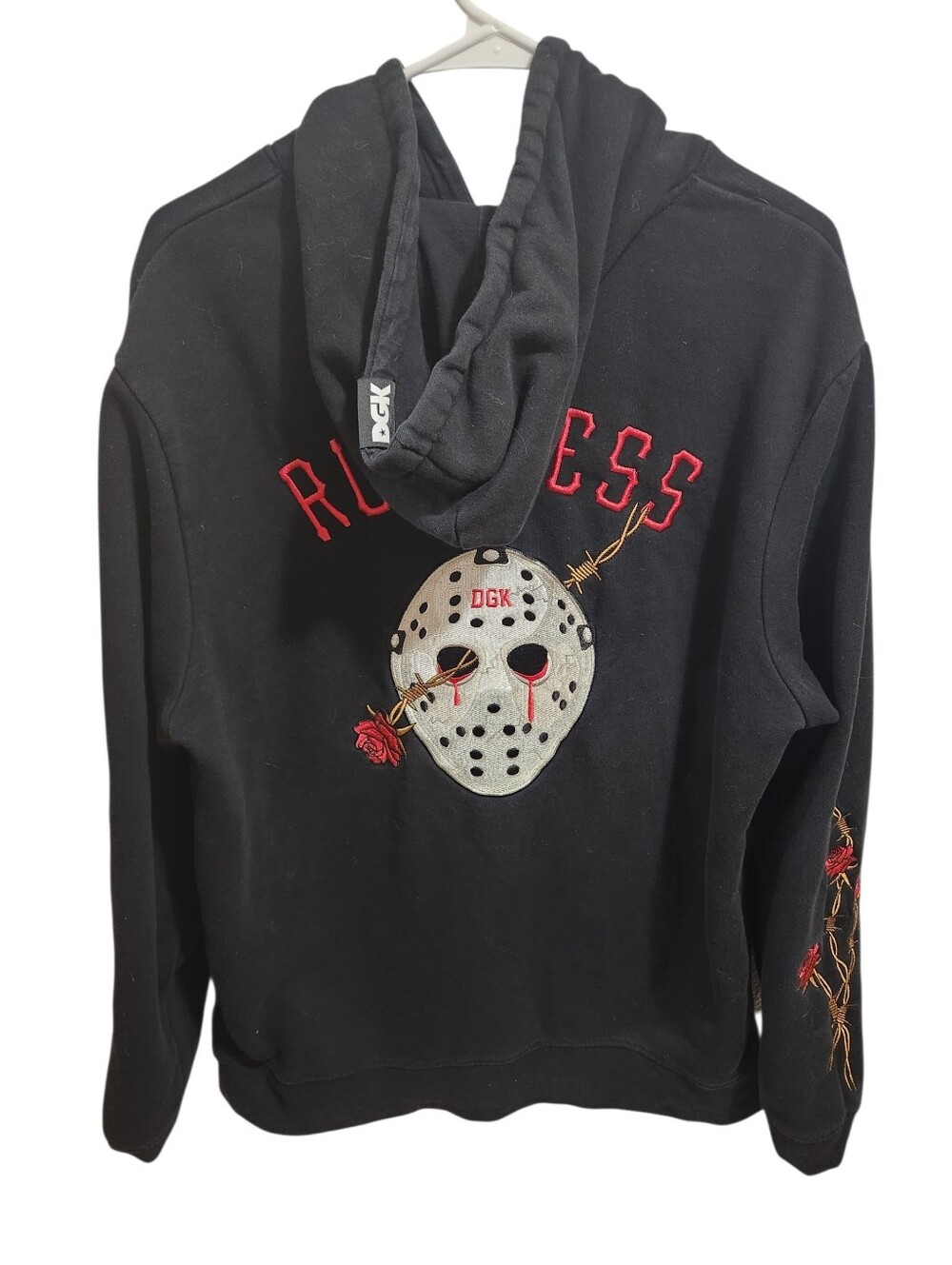 Men's DGK Ruthless Black Pullover Hoodie Hockey Mask Graphic Embroidered. Size M